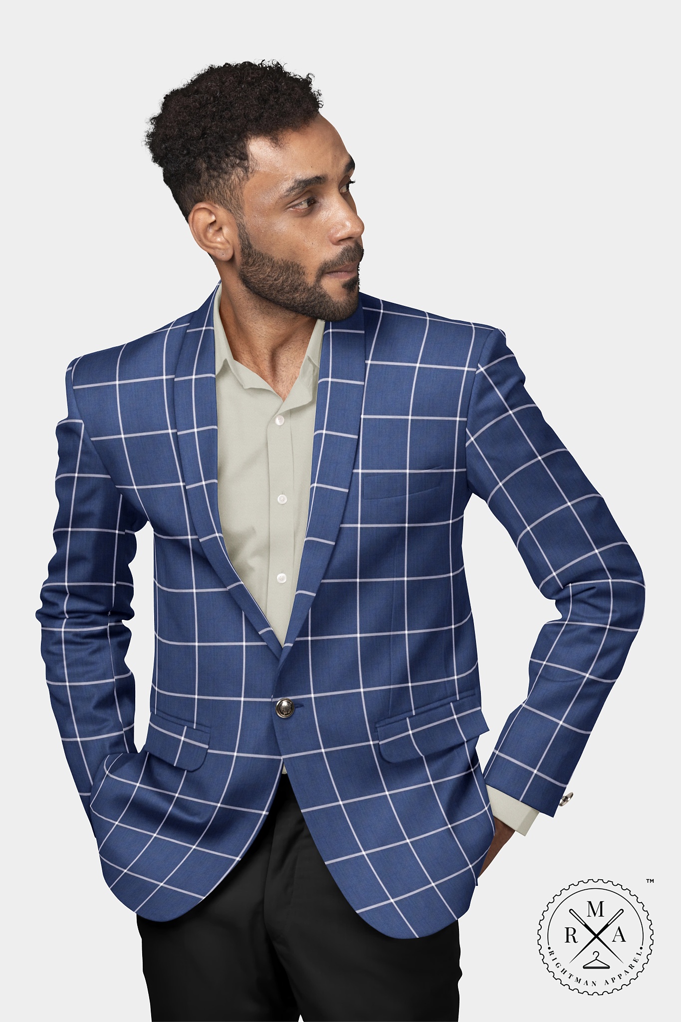 Blue Blazer With White Windowpane Checks SU43